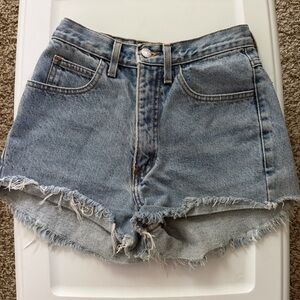 Guess High-Rise Light Blue Denim Frayed Hem Shorts